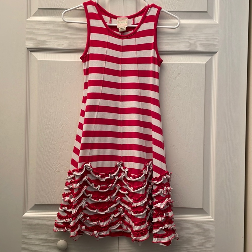 LEMON LOVES LIME Red and White Striped Ruffle Tank Dress